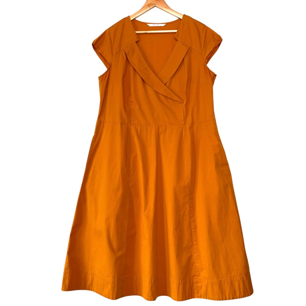 eShakti A-Line Dress Women Orange Surplice V-Neck Pockets Custom Fit XL Orange
